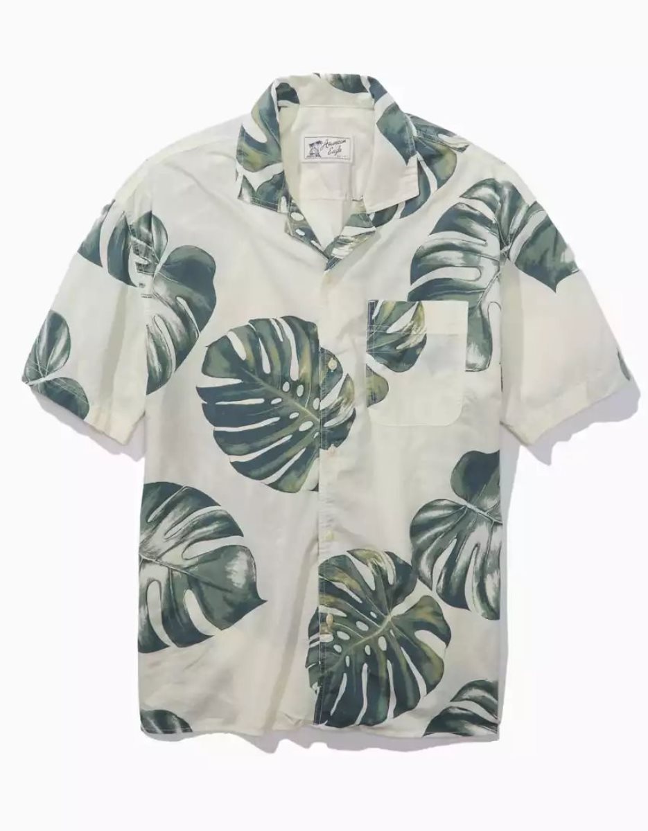 Hauts Flanelle American Eagle AE Tropical Button-Up Poolside Shirt Vert Homme | NIN-50094454